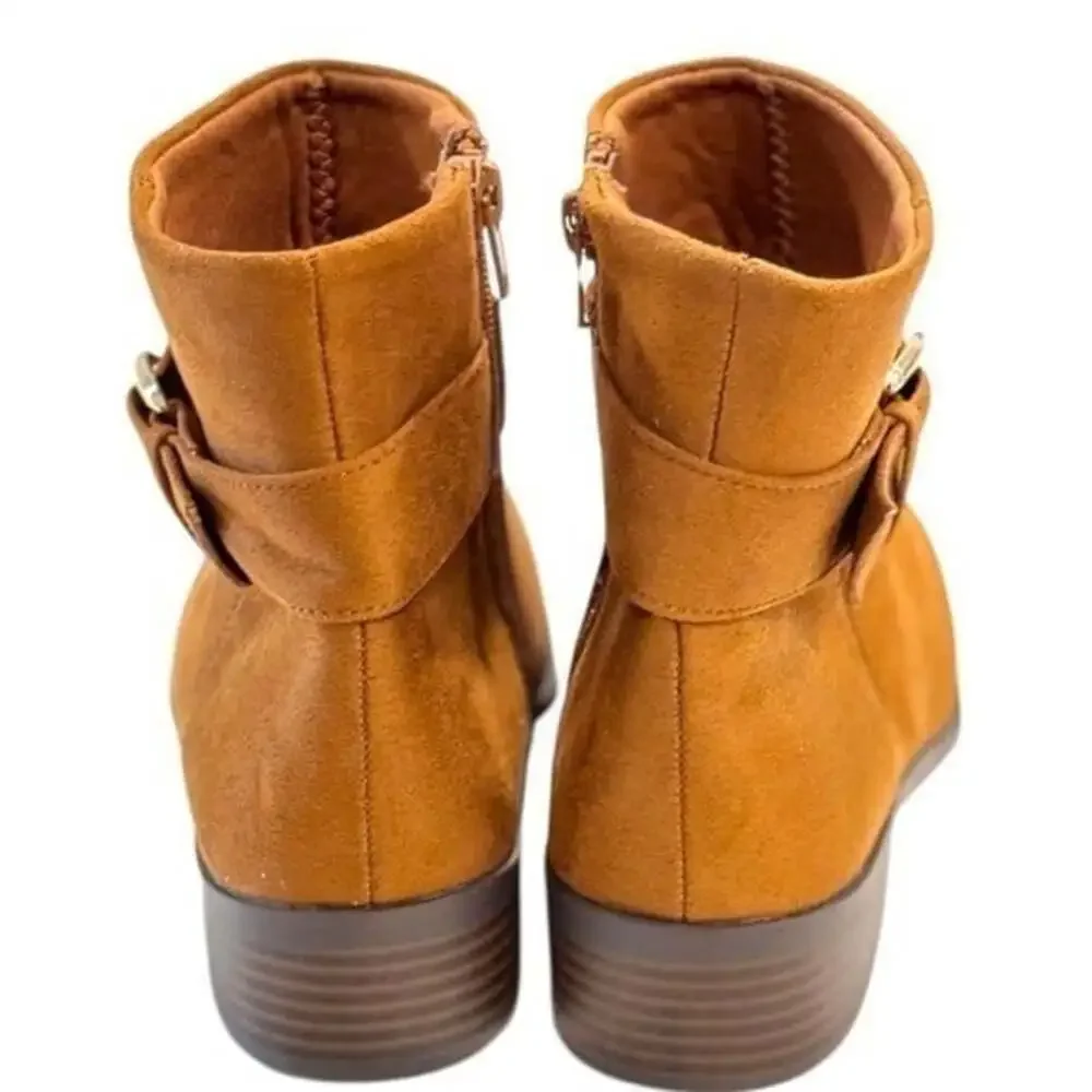 Steve Madden Kids Brown Cognac Faux Suede Buckle Ankle Boots Size 4